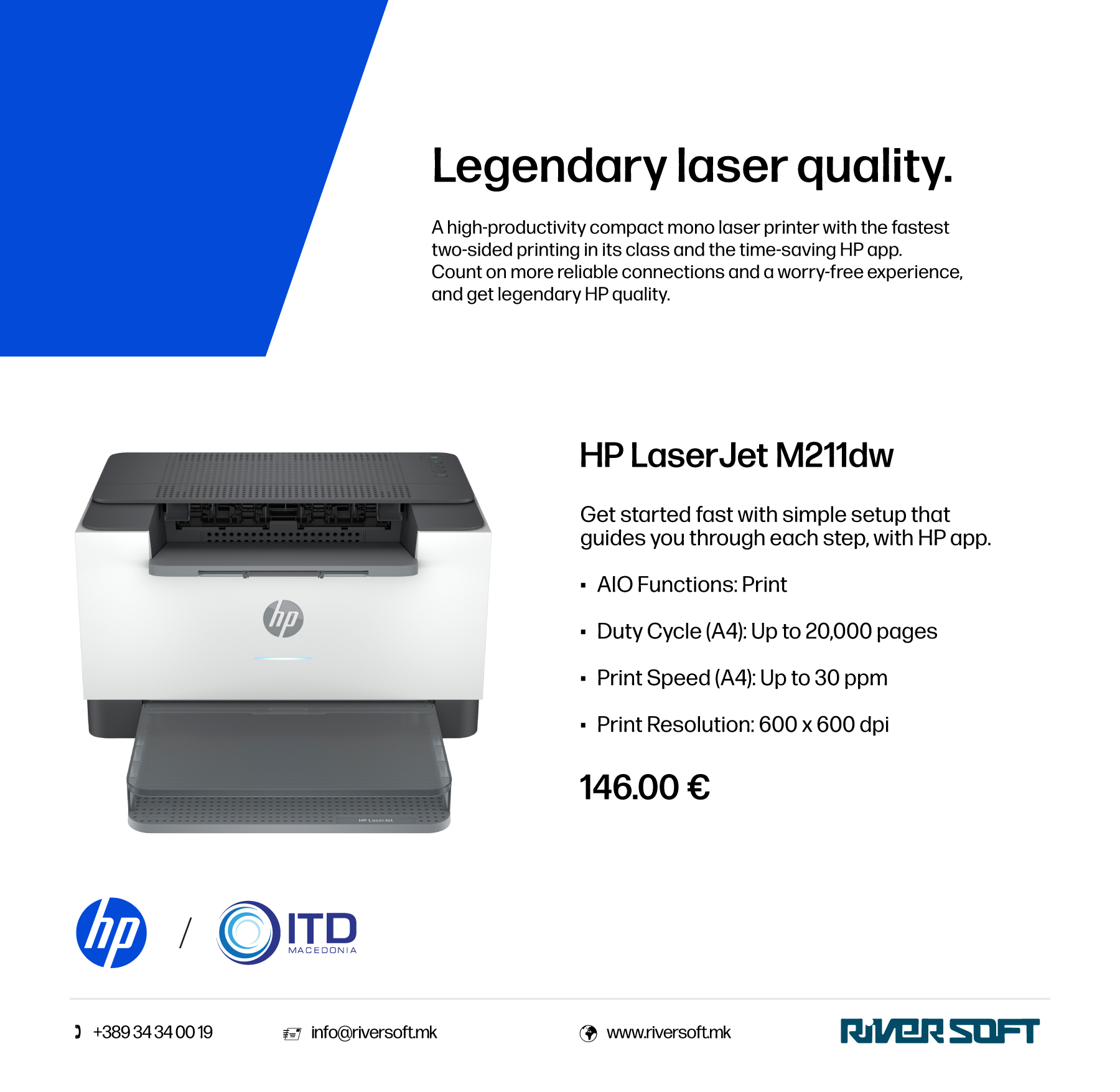 HP LaserJet M211dw compact black-and-white laser printer on a desk